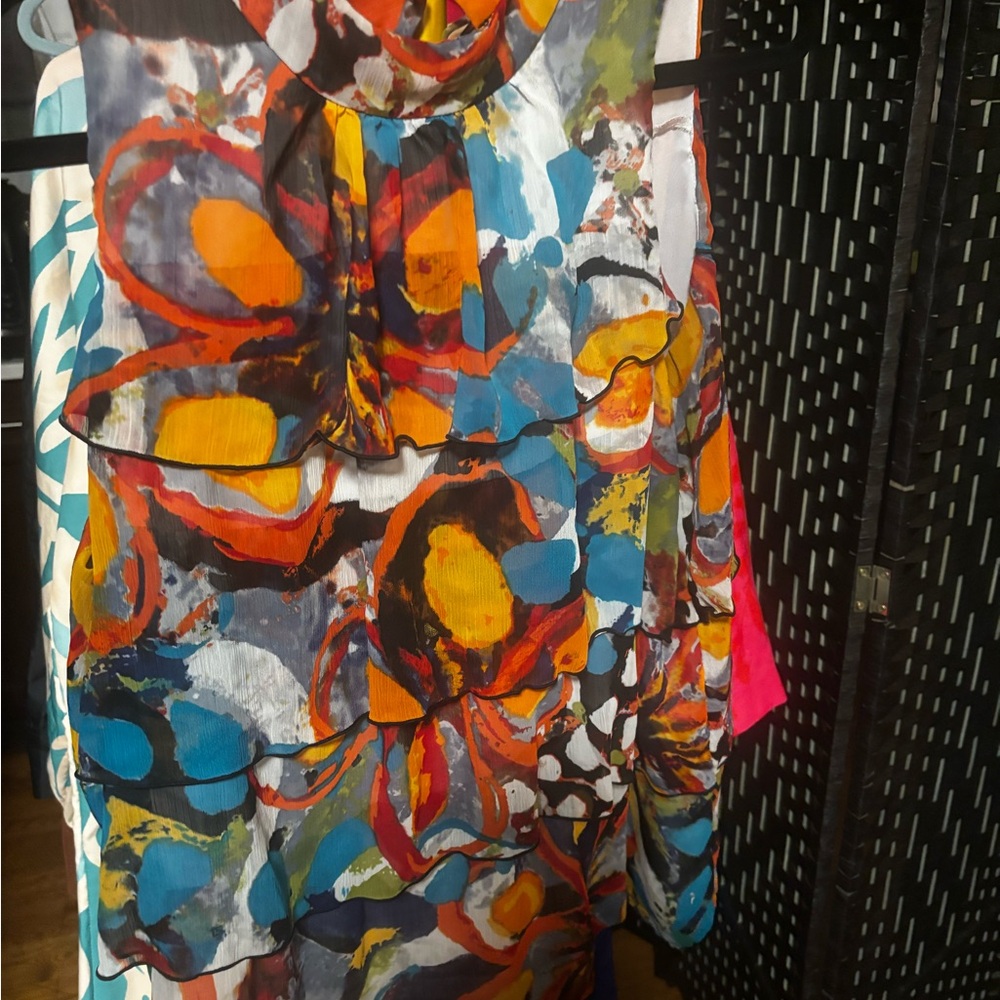 Colorful Abstract Sleeveless 3 tier Top